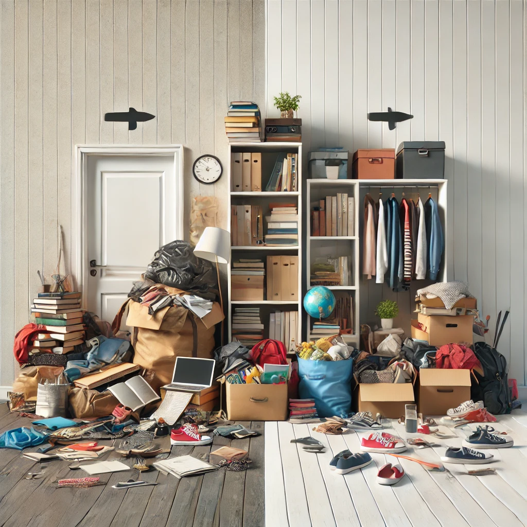 Cluttered and organized room comparison