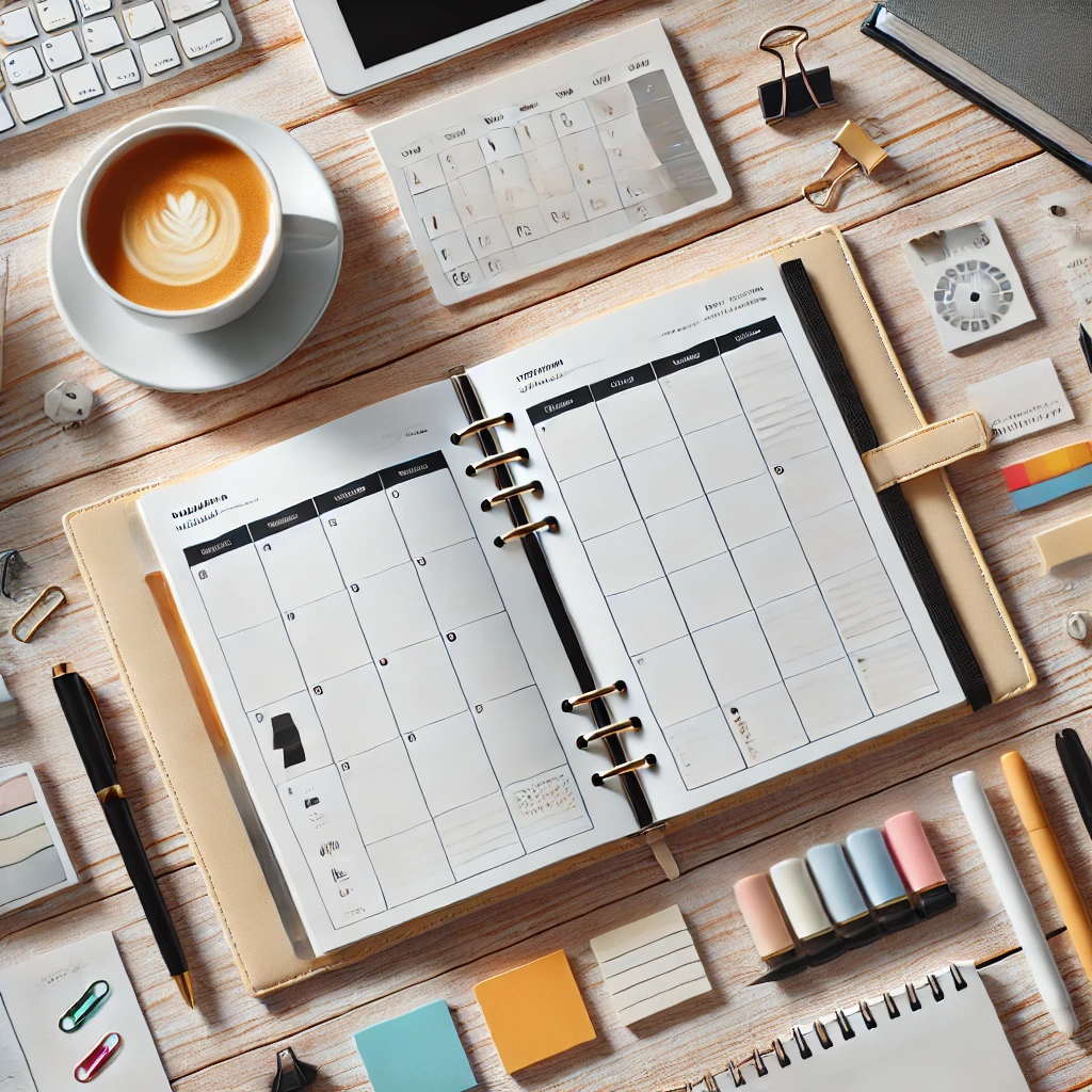Neatly organized planner on a desk