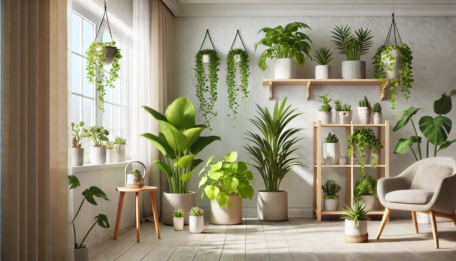 A modern living room with houseplants